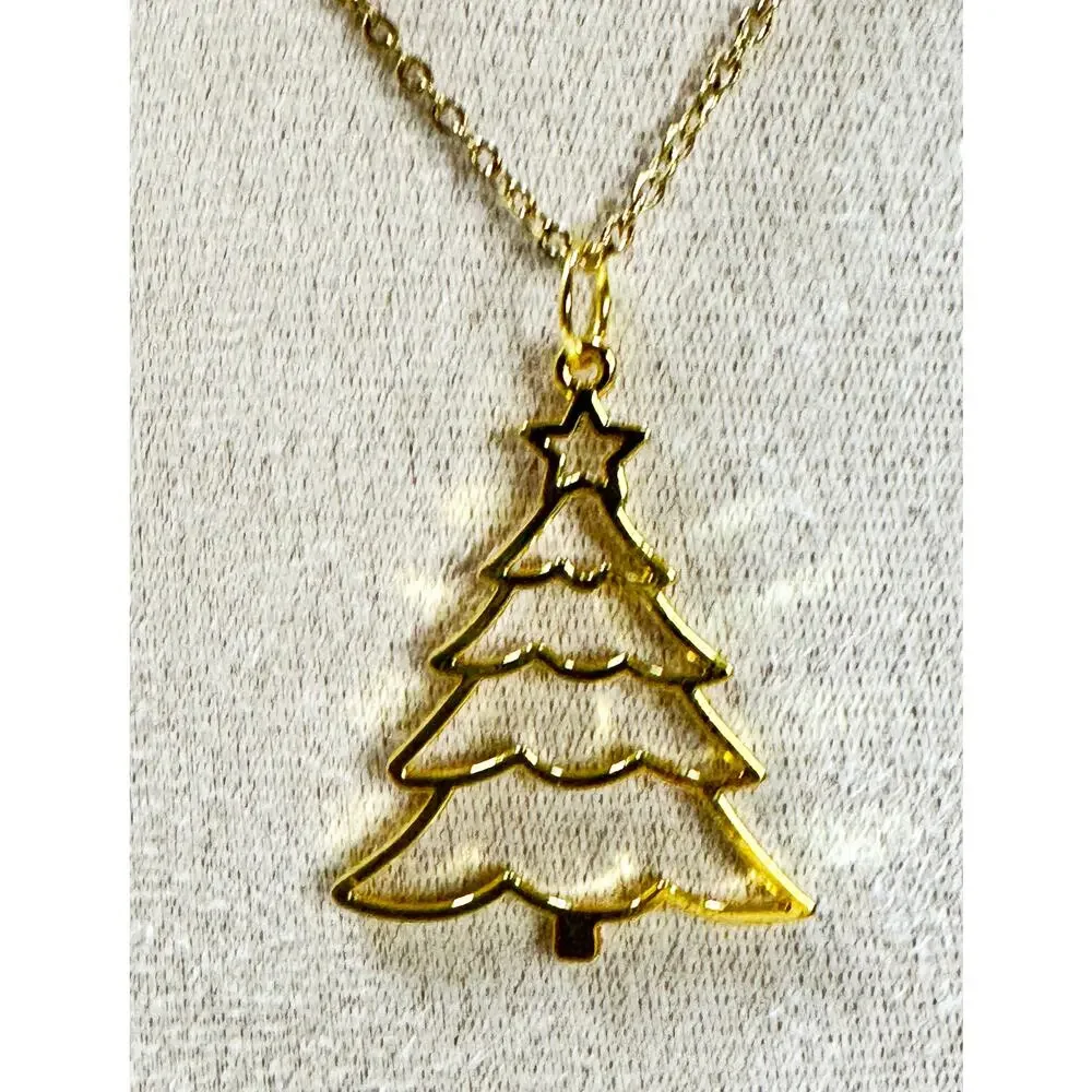Gold Christmas Tree Pendant Necklace 24